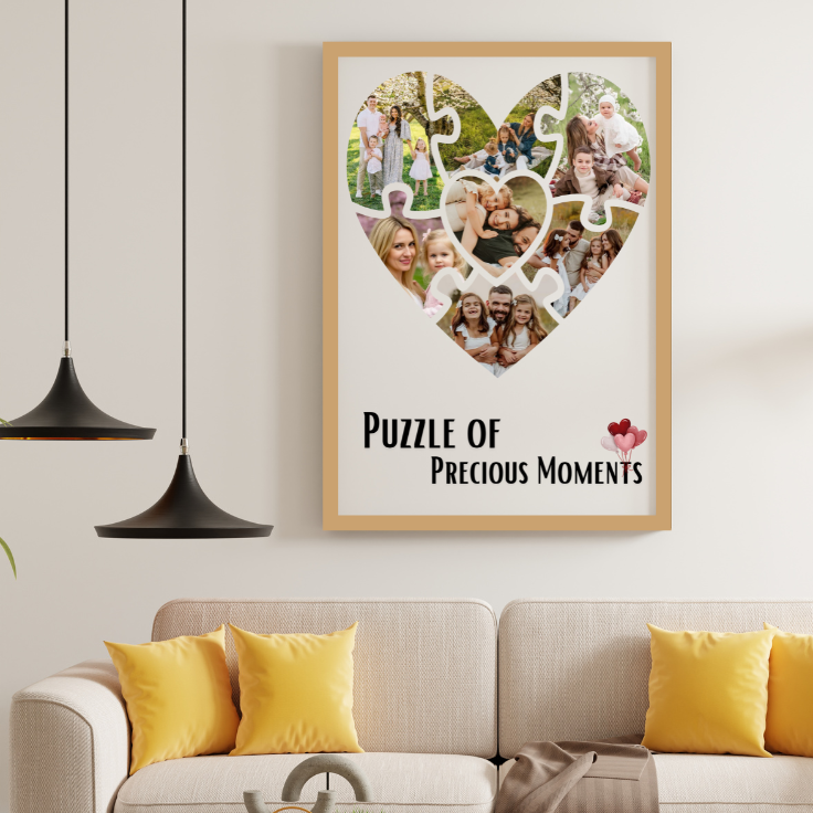 Personalised Family Photo Poster – Heart Puzzle Collage (A2) - All Custom