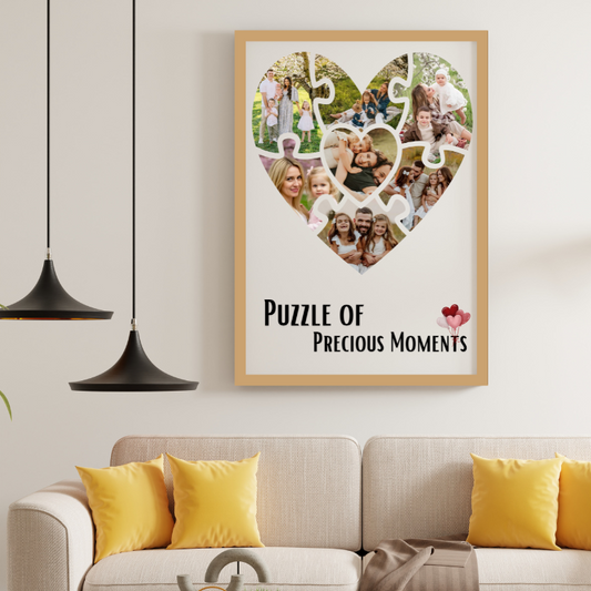 Personalised Family Photo Poster – Heart Puzzle Collage (A2) - All Custom