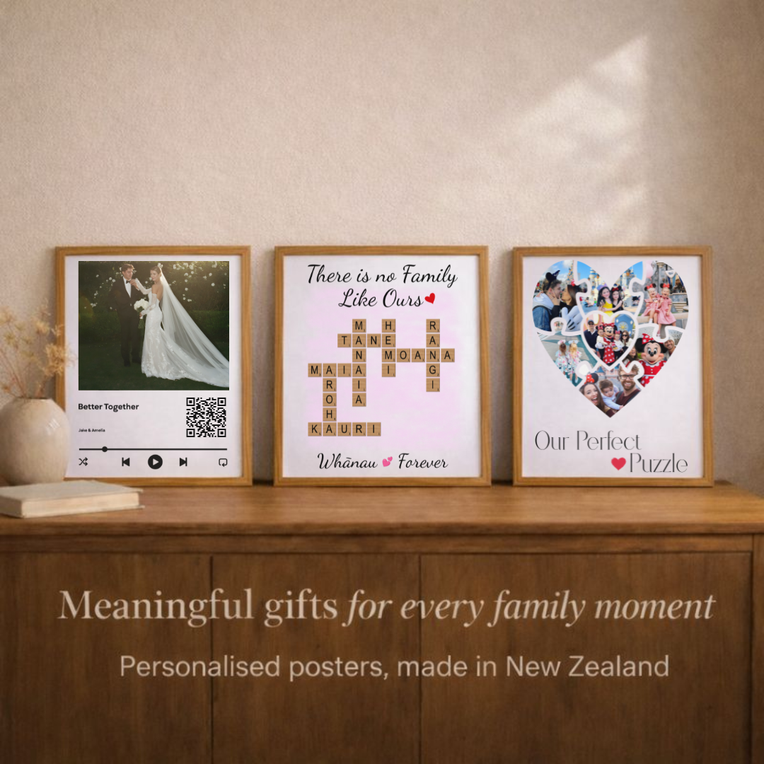 personalised posters [framed or unframed options avaliable] printed in new zealand. Meaningful gifts for every family moment